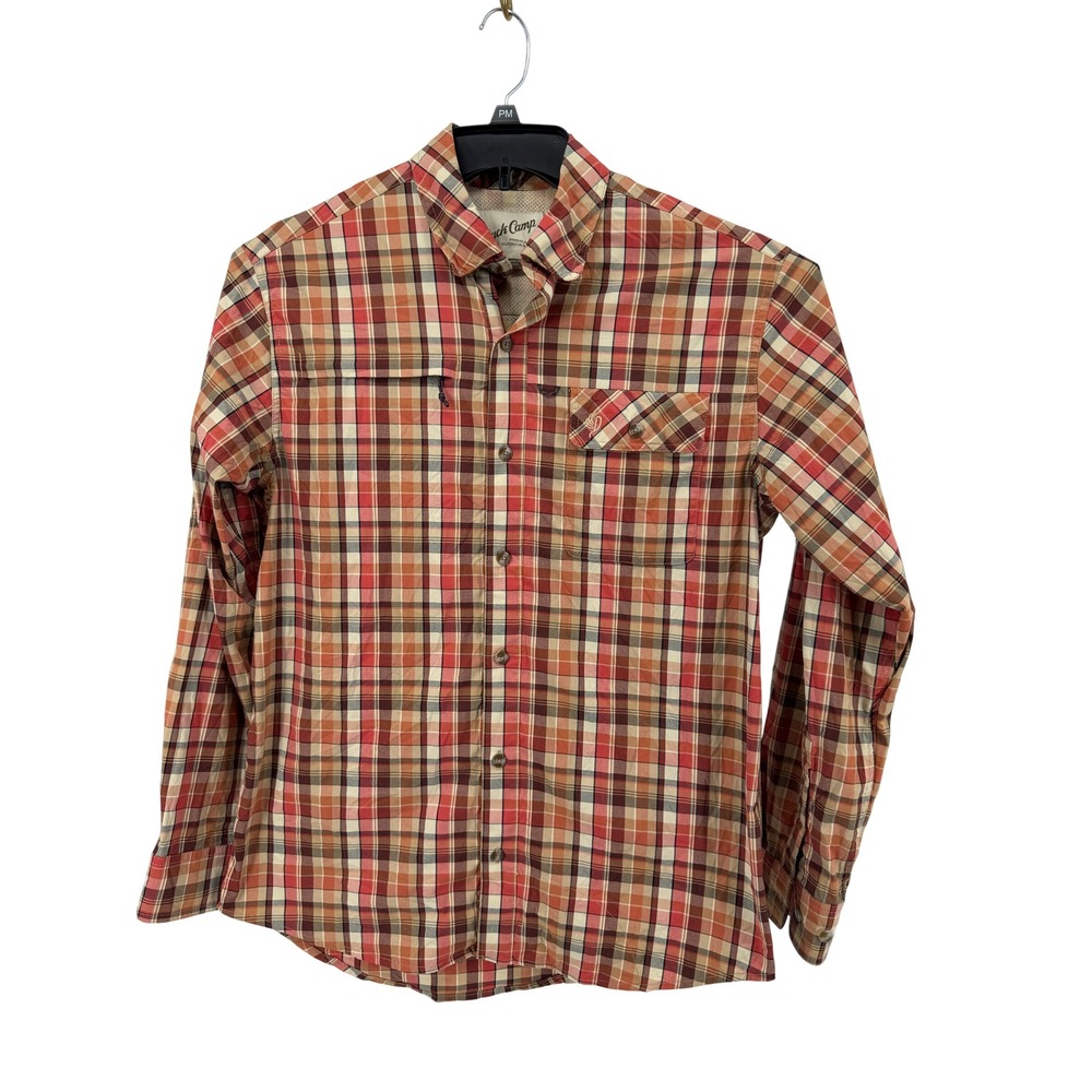 Duck Camp Fishing Shirt Mens M Red Plaid Vented Long Sleeve Outdoor Performance